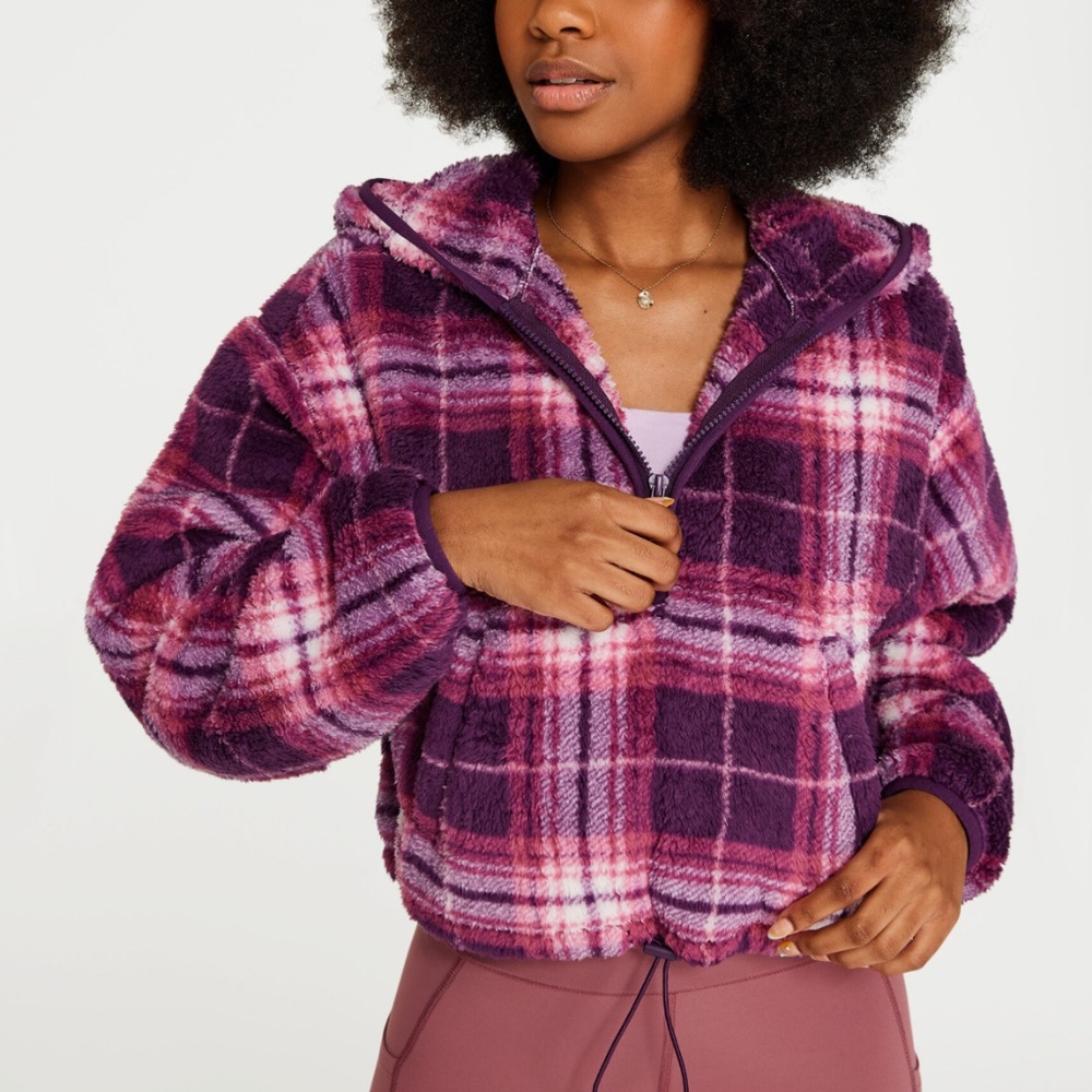 Aeropostale Pink and Purple Plaid Sherpa Jacket Medium NWT